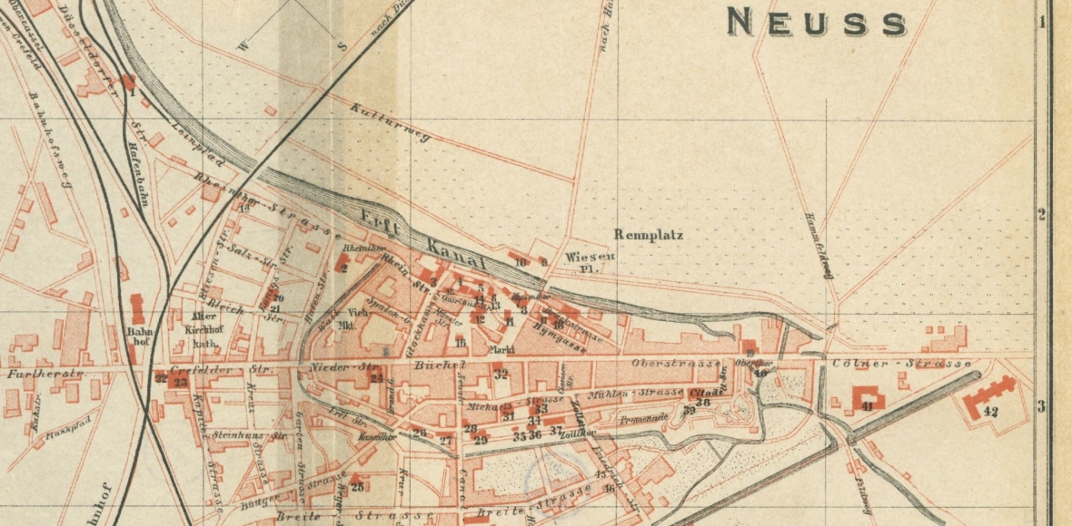 Ausschnitt des Stadtplans der Stadt Neuss aus dem 19. Jahrhundert